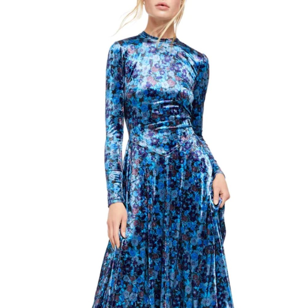 Free People Heartland Floral Crushed Velvet Maxi Dress Open Back Size M #409